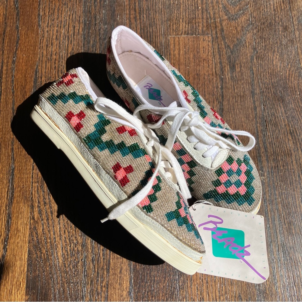 Vintage NWT Handbeaded Leather Sneakers
